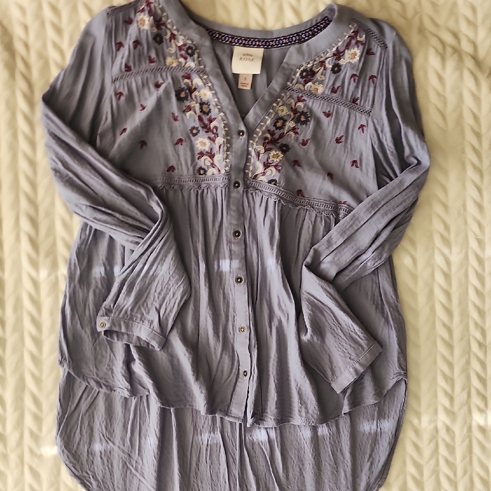 Knox Rose Purple Embroidered Button-Down Blouse